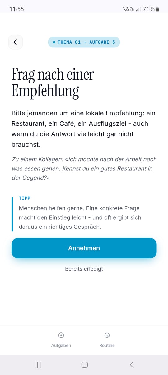 Integration Challenge app — today's challenge: ask for a recommendation